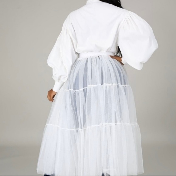 NWT White Long Sleeved Top w/Sheer Tulle Bottom - Picture 3 of 10
